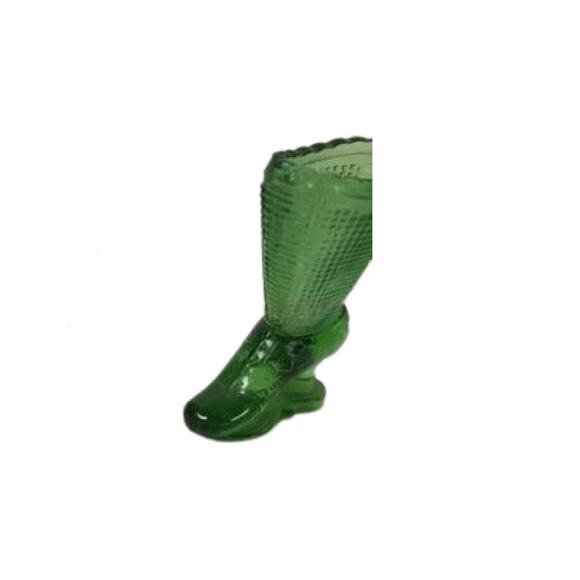 L E Smith Green Glass Boot Match Holder and Striker - Picture 2 of 5